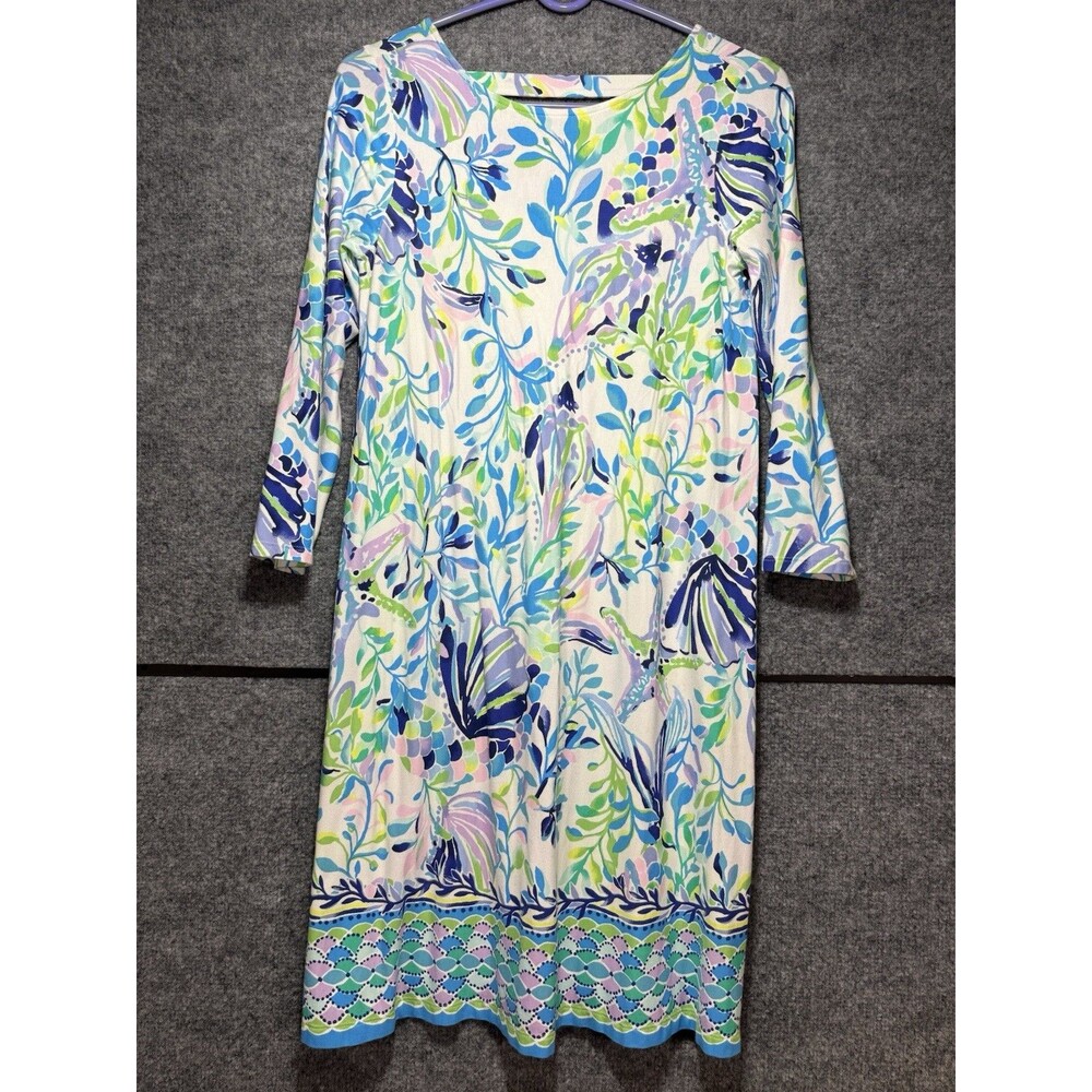 Lilly Pulitzer Printed 3/4 Sleeve Dress – Size S – Strappy Back – Multicolor